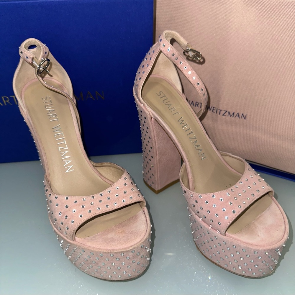 Stuart Weitzman SKYHI 145 PLT SA Ballet Pink Platform Heels - Picture 3 of 5